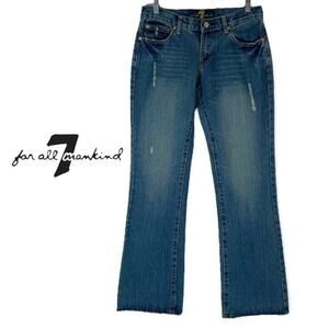 7 For All Mankind Low Rise Bootcut Medium Factory Distressed Wash Jeans Size 30